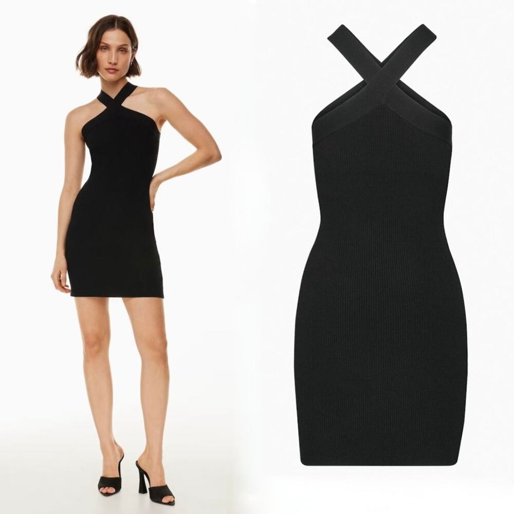 EUC Aritzia Babaton Sculpt Knit Criss Cross Dress Black‎ XS Bodycon Mini Bandage